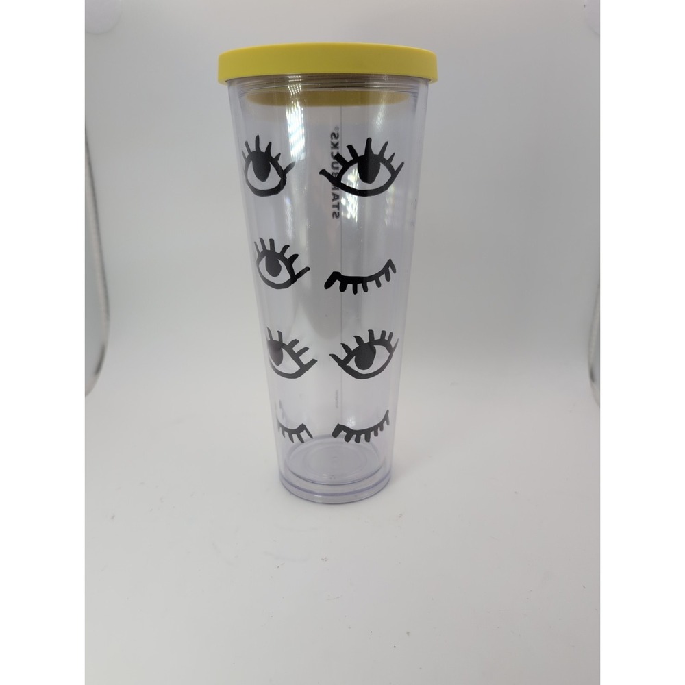 Starbucks Eyes Wink Lashes Cold Cup Tumbler Yellow Lid 24oz Winks  Artsy